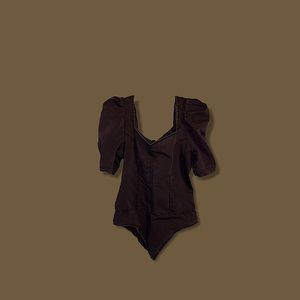 Black denim princess v neck bodysuit